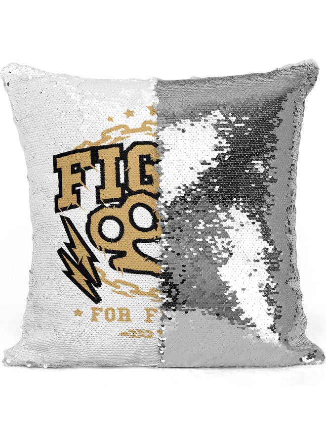 Fight For Future Themed Sequin Decorative Throw Pillow White/Silver/Gold 40x40cm - Image 3