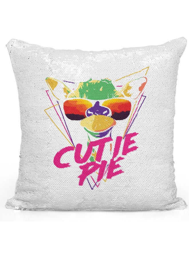 Cute Camel Printed Sequin Decorative Throw Pillow White/Pink/Silver 40x40cm - Image 1