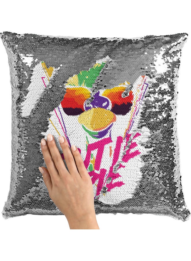 Cute Camel Printed Sequin Decorative Throw Pillow White/Pink/Silver 40x40cm - Image 2