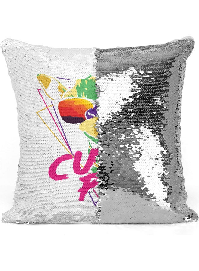 Cute Camel Printed Sequin Decorative Throw Pillow White/Pink/Silver 40x40cm - Image 3