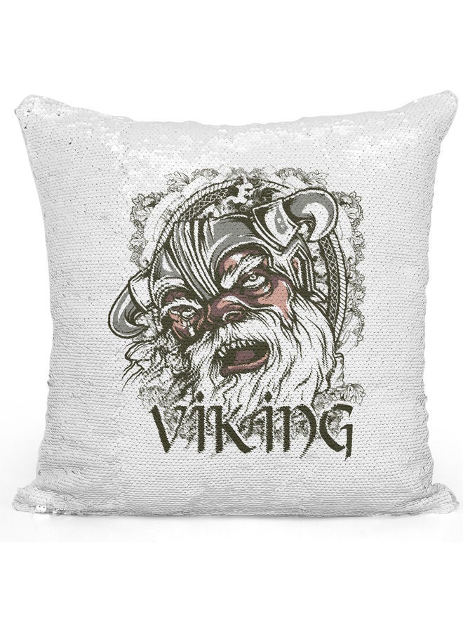 Viking Printed Sequin Decorative Throw Pillow White/Grey/Silver 40x40cm - Image 1