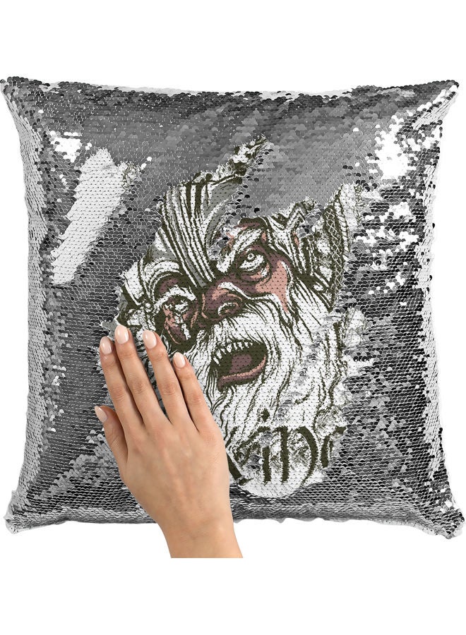 Viking Printed Sequin Decorative Throw Pillow White/Grey/Silver 40x40cm - Image 2