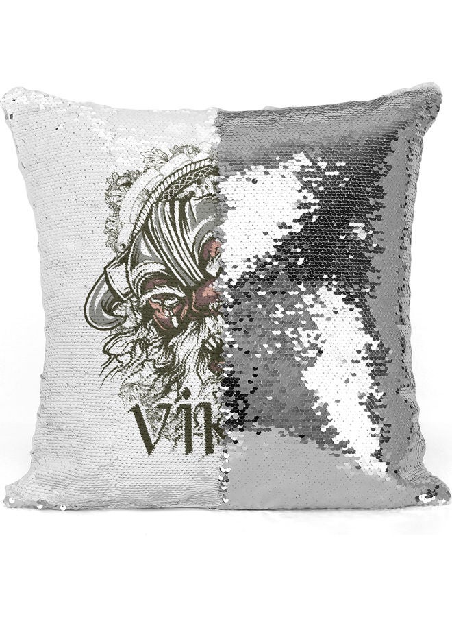 Viking Printed Sequin Decorative Throw Pillow White/Grey/Silver 40x40cm - Image 3