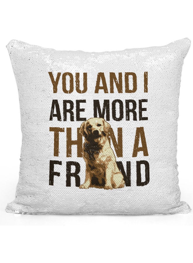 وسادة زينة مزينة بالترتر مطبوع عليها عبارة "You And I More Than Friends" أبيض/ فضي/ بني - Image 1