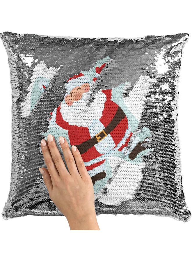 وسادة زينة للديكور مزينة بالترتر مطبوع عليها عبارة "Fluffy Hug" أبيض/أحمر/فضي 40x40سم - Image 2