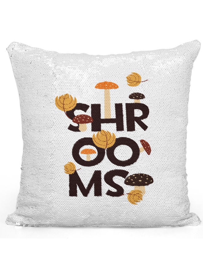 Mushroom Sequin Decorative Throw Pillow White/Silver/Brown 40x40cm - Image 1