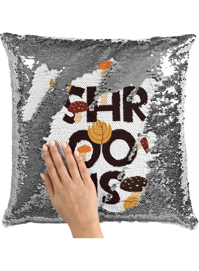 Mushroom Sequin Decorative Throw Pillow White/Silver/Brown 40x40cm - Image 2
