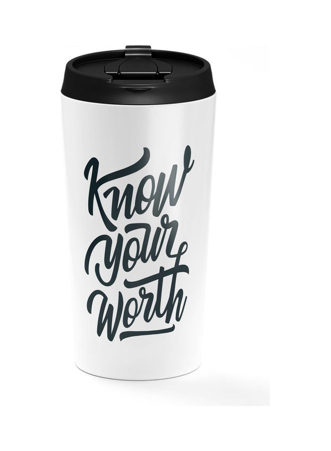 كوب مصنوع من الستانلس ستيل بتصميم مطبوع عليه عبارة "Know Your Worth" متعدد الألوان - Image 1