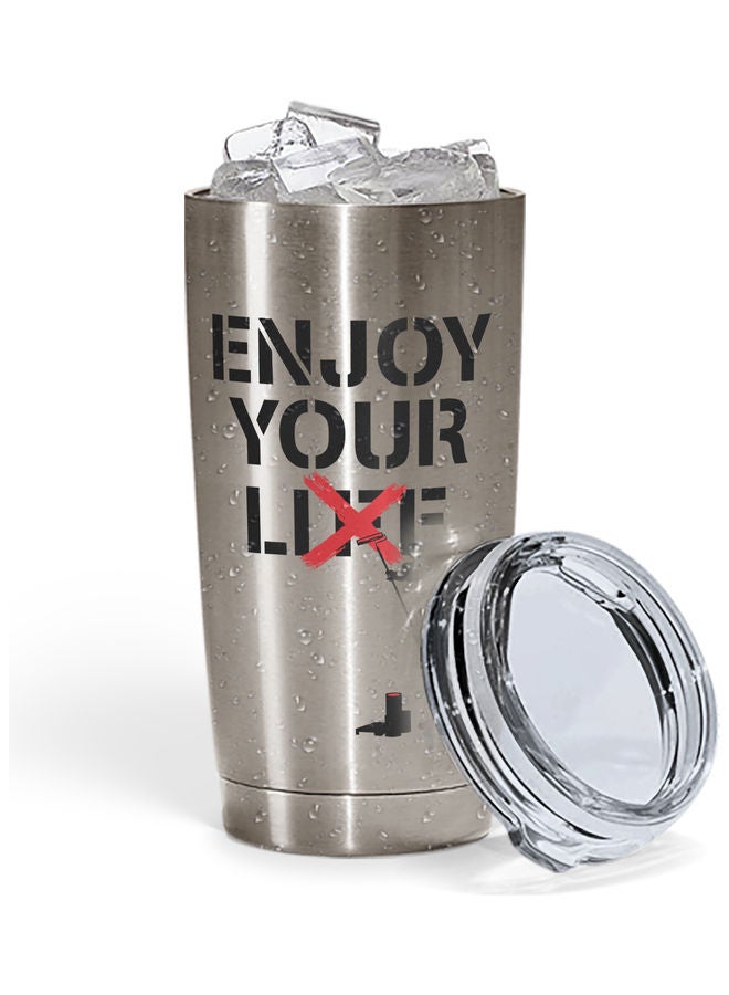 Enjoy Your Life Quote Stainless Steel Tumbler With Lid Multicolour - Image 2