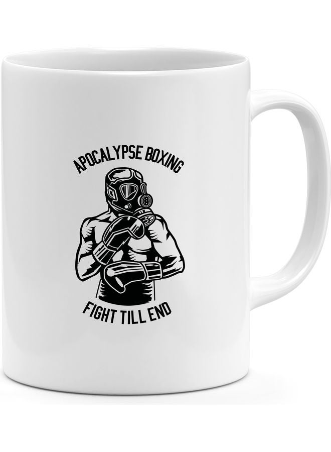 مج قهوة مزين بطبعة ملاكم وعبارة "Apocalypse Boxing" أبيض - Image 1