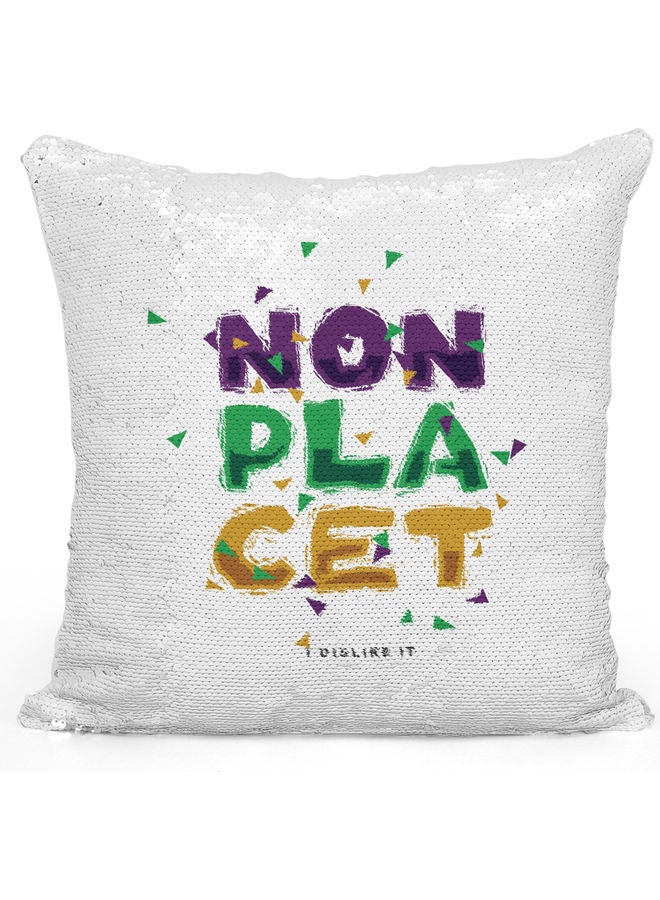 Non Placet Printed Sequin Decorative Throw Pillow White/Green/Silver 40x40cm - Image 1