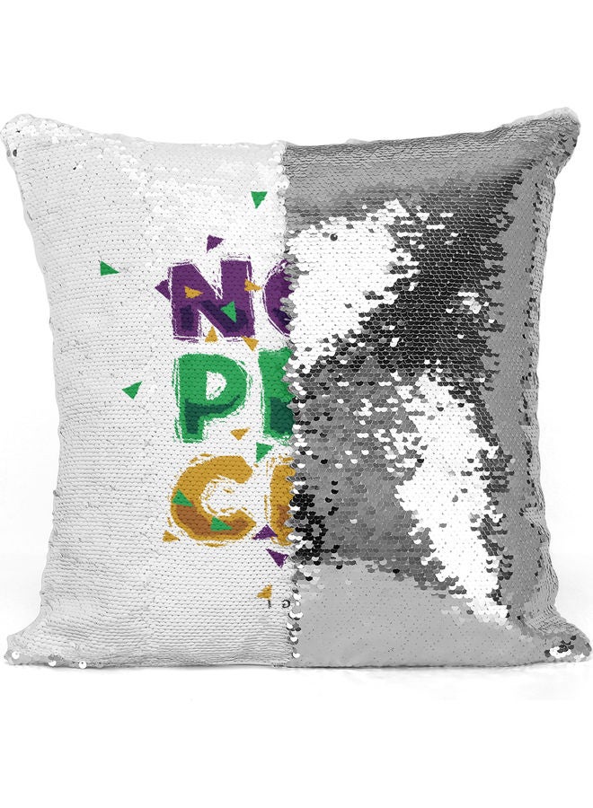 Non Placet Printed Sequin Decorative Throw Pillow White/Green/Silver 40x40cm - Image 3