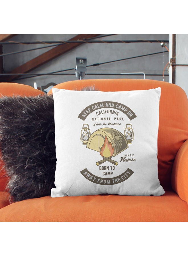 Keep Calm Camping Printed Decorative Throw Pillow White/Yellow/Brown 40x40cm - Image 2