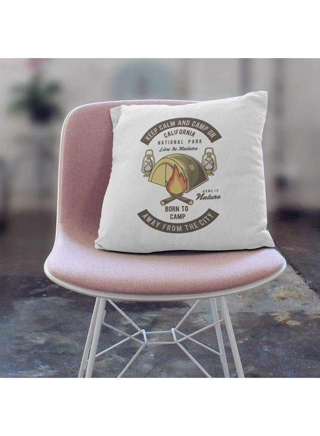 Keep Calm Camping Printed Decorative Throw Pillow White/Yellow/Brown 40x40cm - Image 3
