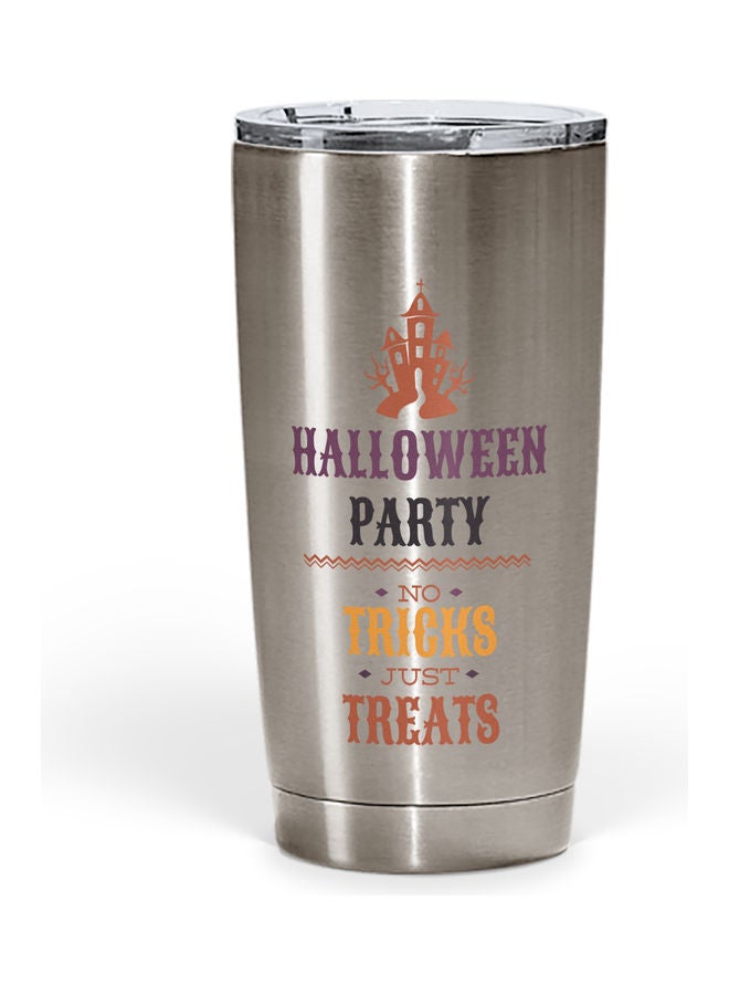 Halloween Party Printed Tumbler With Lid Silver/Black/Yellow - Image 1