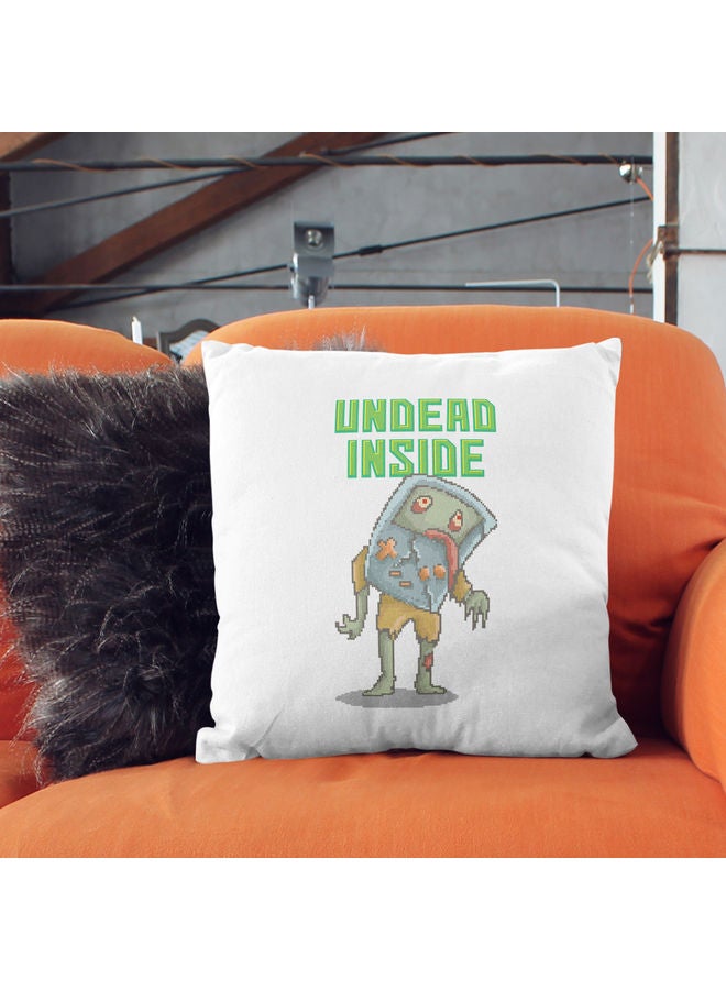 وسادة زينة للديكور بطبعة عبارة "Undead Inside" وصورة تعبر عنها أبيض/ أزرق/ أخضر 40x40سم - Image 2