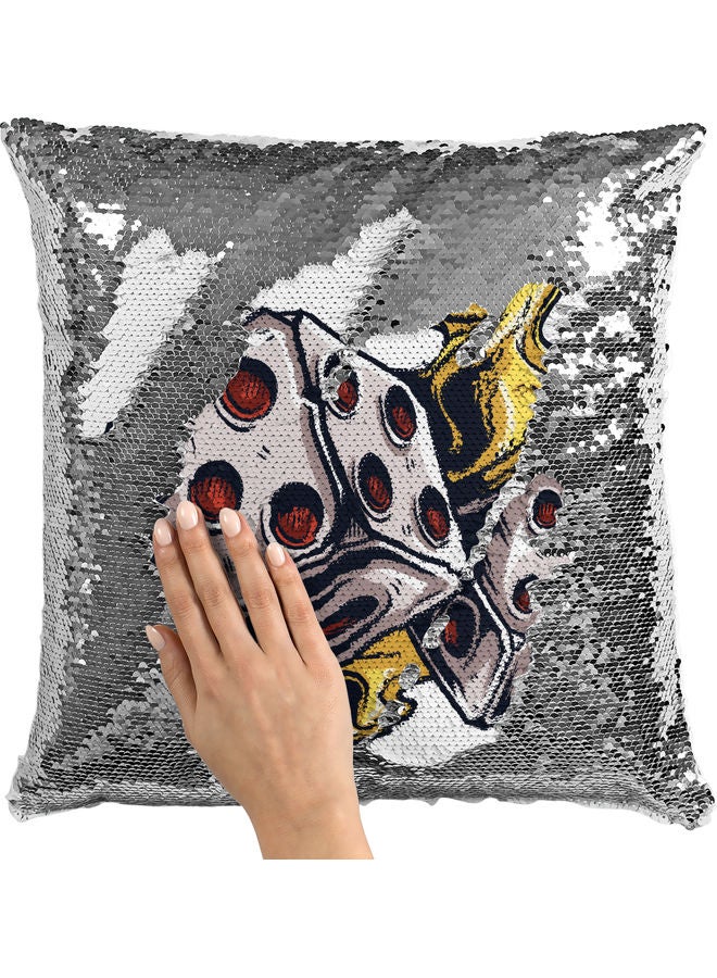 Dice Themed Sequin Decorative Throw Pillow White/Yellow/Silver 40x40cm - Image 2