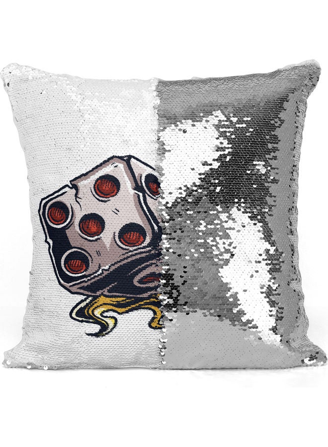 Dice Themed Sequin Decorative Throw Pillow White/Yellow/Silver 40x40cm - Image 3