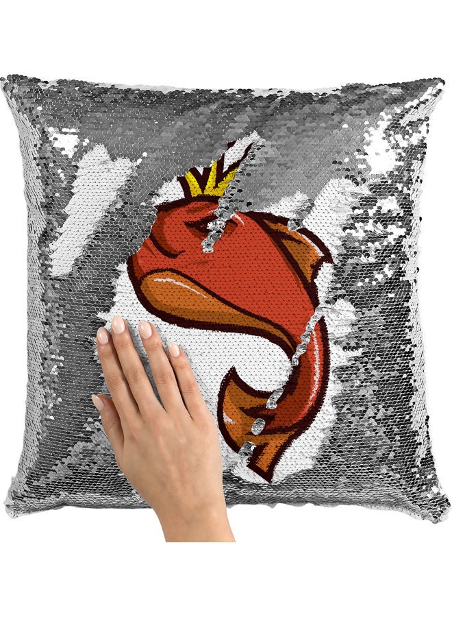وسادة زينة للديكور مزينة بالترتر بتصميم حوت غاضب أبيض/أحمر/فضي 40x40سم - Image 2
