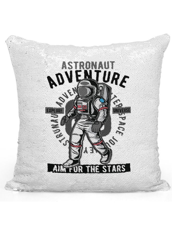 Astronaut Themed Sequin Decorative Throw Pillow White/Grey/Silver 40x40cm - Image 1