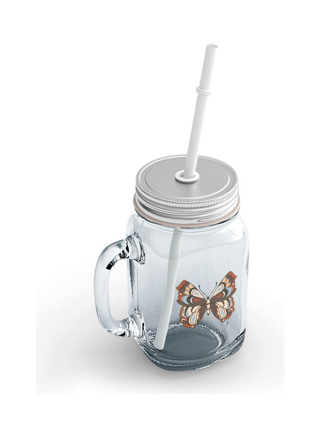 Red Brown Butterfly Theme Printed Mason Jar Clear - Image 2