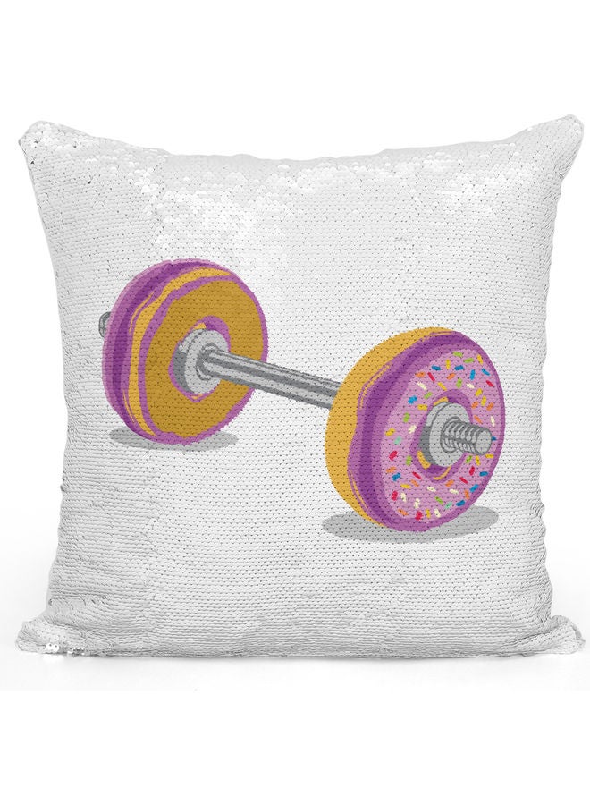 وسادة زينة مزينة بالترتر القلاب بتصميم دونات أبيض/ فضي/ أصفر 40x40سم - Image 1