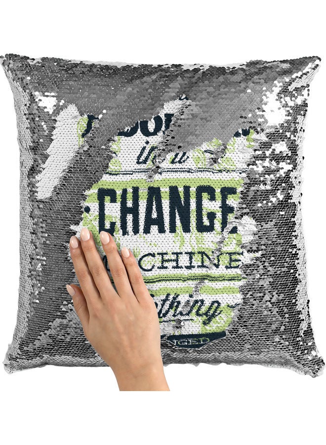 Dollar Change Sequin Decorative Throw Pillow White/Black/Silver 40x40cm - Image 2