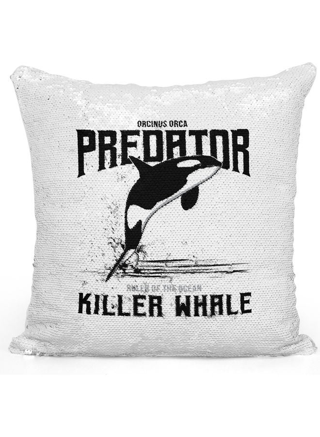 Ocean Themed Sequin Decorative Throw Pillow White/Black/Silver 40x40cm - Image 1