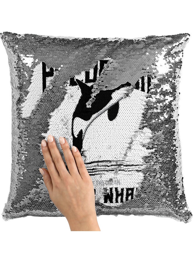 Ocean Themed Sequin Decorative Throw Pillow White/Black/Silver 40x40cm - Image 2
