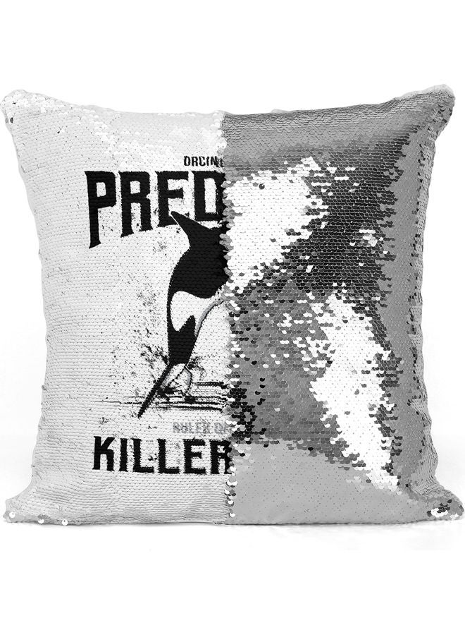 Ocean Themed Sequin Decorative Throw Pillow White/Black/Silver 40x40cm - Image 3