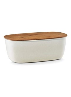 Bread Box With Bamboo Lid White/Brown 10x14inch