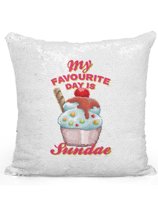 Sundae Sequin Decorative Throw Pillow White/Red/Silver 40x40cm - Image 1