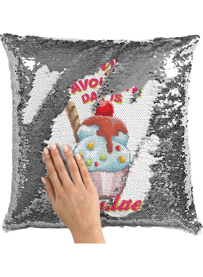Sundae Sequin Decorative Throw Pillow White/Red/Silver 40x40cm - Image 2