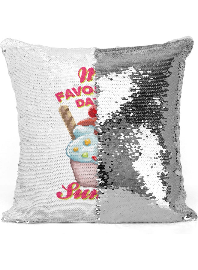 Sundae Sequin Decorative Throw Pillow White/Red/Silver 40x40cm - Image 3
