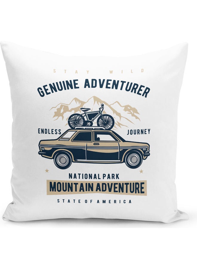 Adventure Themed Decorative Throw Pillow White/Blue/Beige 40x40cm - Image 1