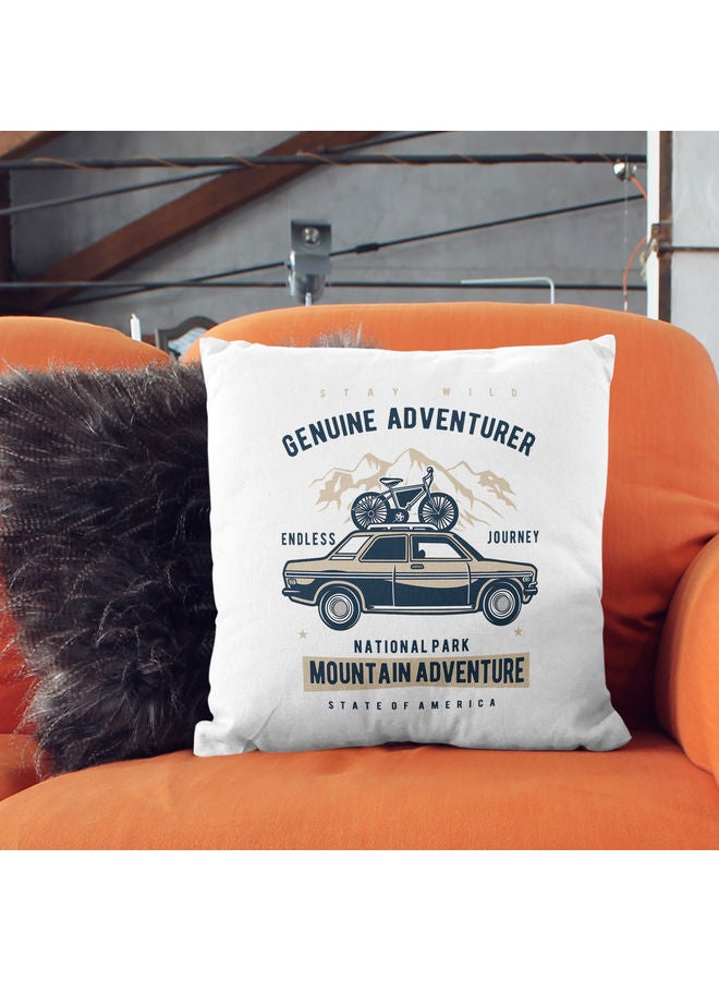 Adventure Themed Decorative Throw Pillow White/Blue/Beige 40x40cm - Image 2