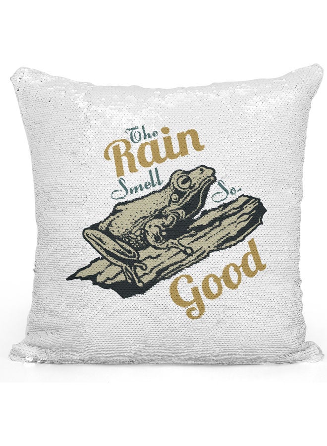 Rain Themed Sequin Decorative Throw Pillow White/Silver/Green - Image 1