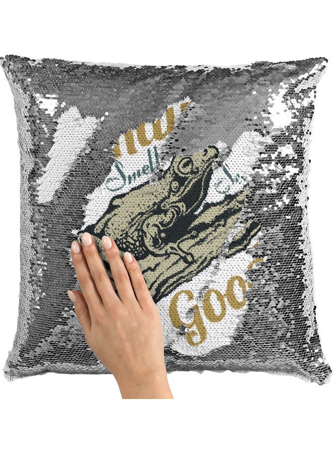 Rain Themed Sequin Decorative Throw Pillow White/Silver/Green - Image 2
