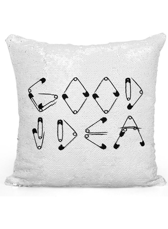 Good Idea Printed Sequin Decorative Throw Pillow White/Black/Silver 40x40cm - Image 1