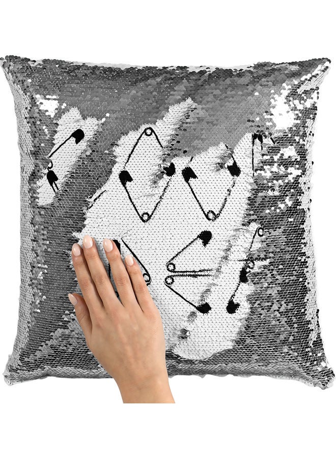 Good Idea Printed Sequin Decorative Throw Pillow White/Black/Silver 40x40cm - Image 2