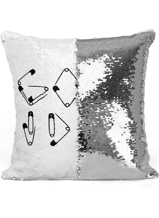 Good Idea Printed Sequin Decorative Throw Pillow White/Black/Silver 40x40cm - Image 3