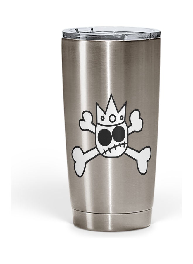 Crown Skull  Stainless Steel Tumbler With Lid Silver - Image 1
