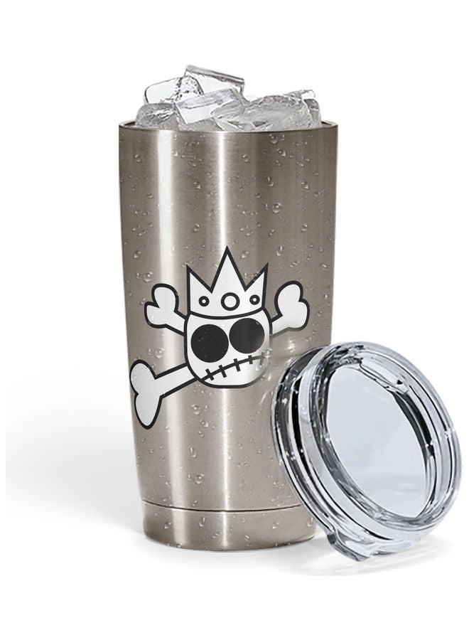 Crown Skull  Stainless Steel Tumbler With Lid Silver - Image 2