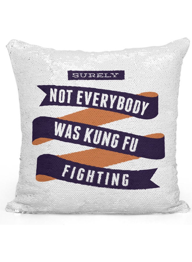 وسادة زينة مزينة بالترتر بطبعة مستوحاة من فيلم "Kung Fu Fighting" أبيض/ فضي/ أسود 40x40سم - Image 1