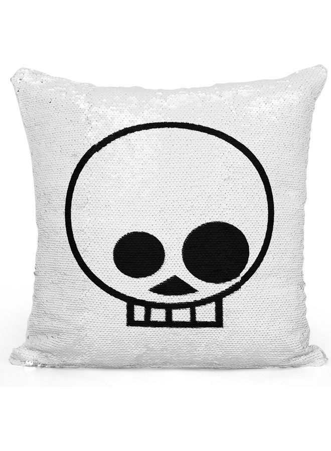 Cute Skeleton Themed Sequin Decorative Throw Pillow White/Black/Silver 40x40cm - Image 1