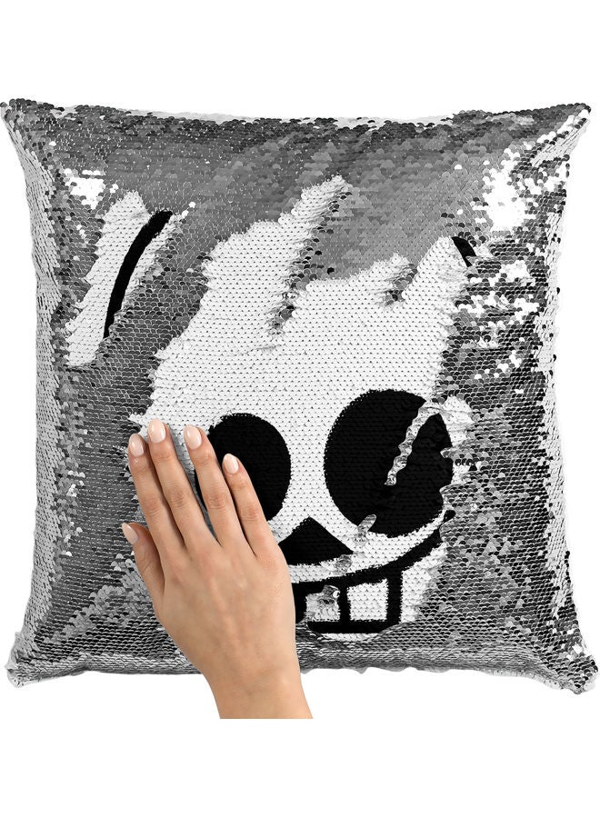 Cute Skeleton Themed Sequin Decorative Throw Pillow White/Black/Silver 40x40cm - Image 2