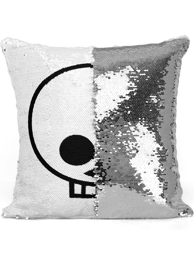 Cute Skeleton Themed Sequin Decorative Throw Pillow White/Black/Silver 40x40cm - Image 3