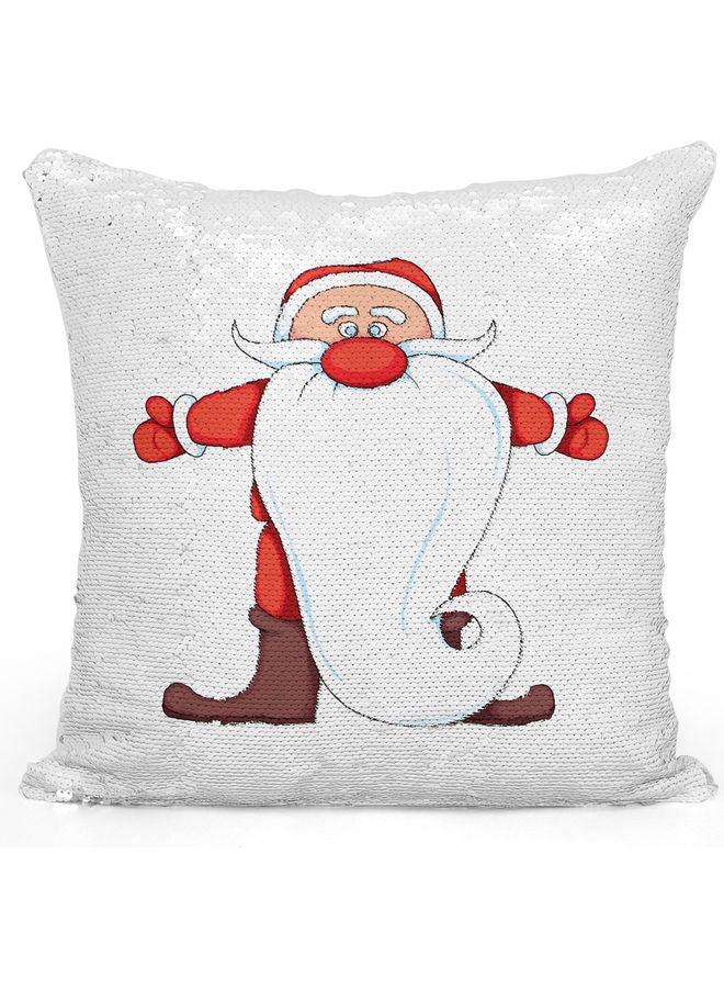 Boots Santa Themed Sequin Decorative Throw Pillow White/Silver/Red 40x40cm - Image 1