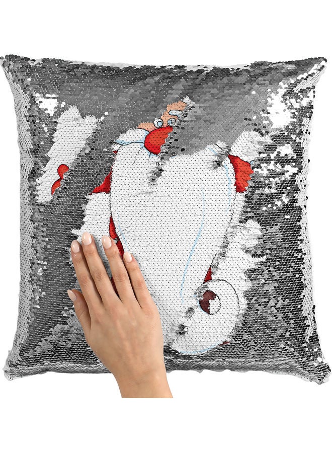 Boots Santa Themed Sequin Decorative Throw Pillow White/Silver/Red 40x40cm - Image 2