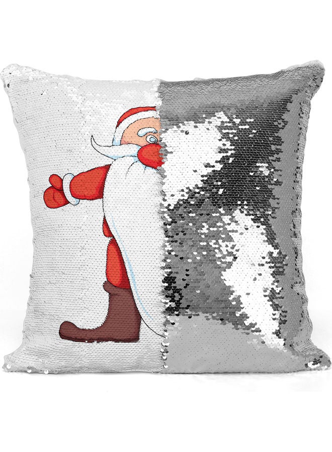 Boots Santa Themed Sequin Decorative Throw Pillow White/Silver/Red 40x40cm - Image 3
